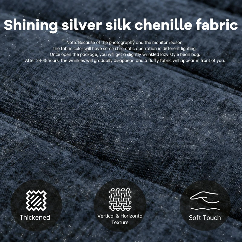 Modern Bean Bag Lazy Sofa with High-Rebound Sponge, Couch Ideal for Compact Spaces, Family, Children and Pets, 110L x 90W x 67H cm, Blue