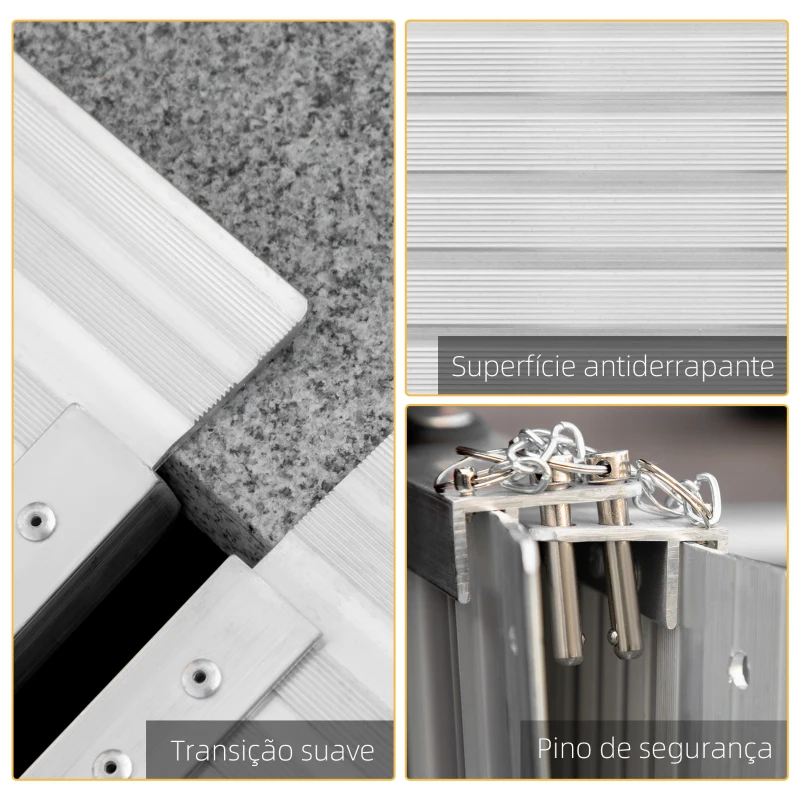 HOMCOM Rampa Dobrável para Cadeiras de Rodas 91 cm Carga 270 kg Antiderrapante com Bordas de Segurança e Alça Prata