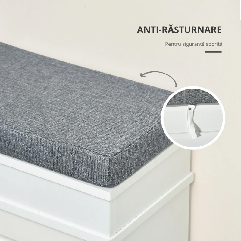 Homcom Bancheta Pantofar Lemn – Cu Sertare, Perna & Raft 8 Perechi