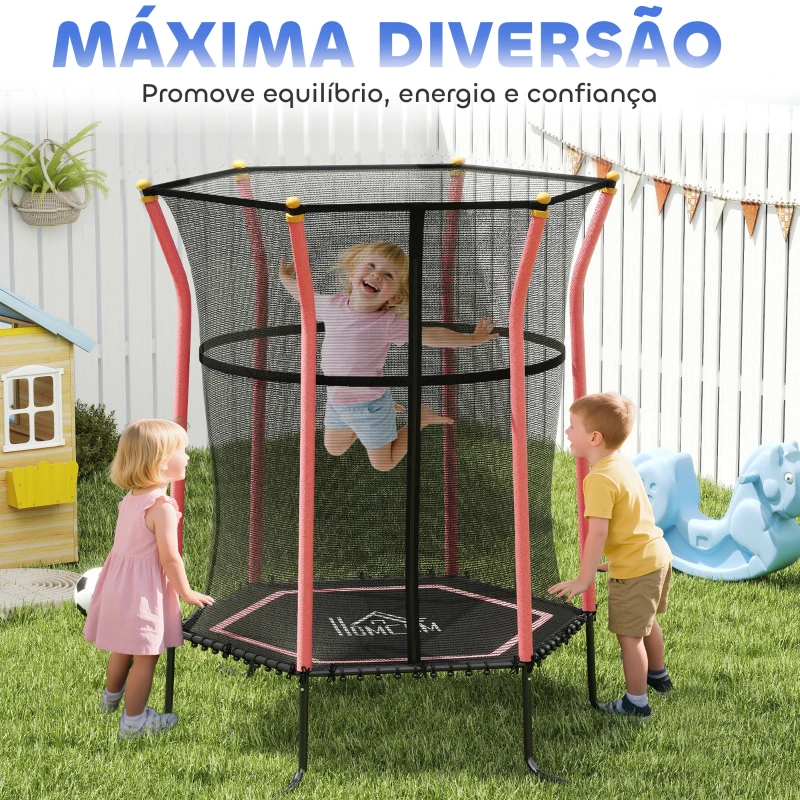 HOMCOM Trampolim para Crianças com Rede de Segurança e Estrutura de Aço para Interiores e Exteriores Carga 50kg Ø163,5x190 cm Vermelho