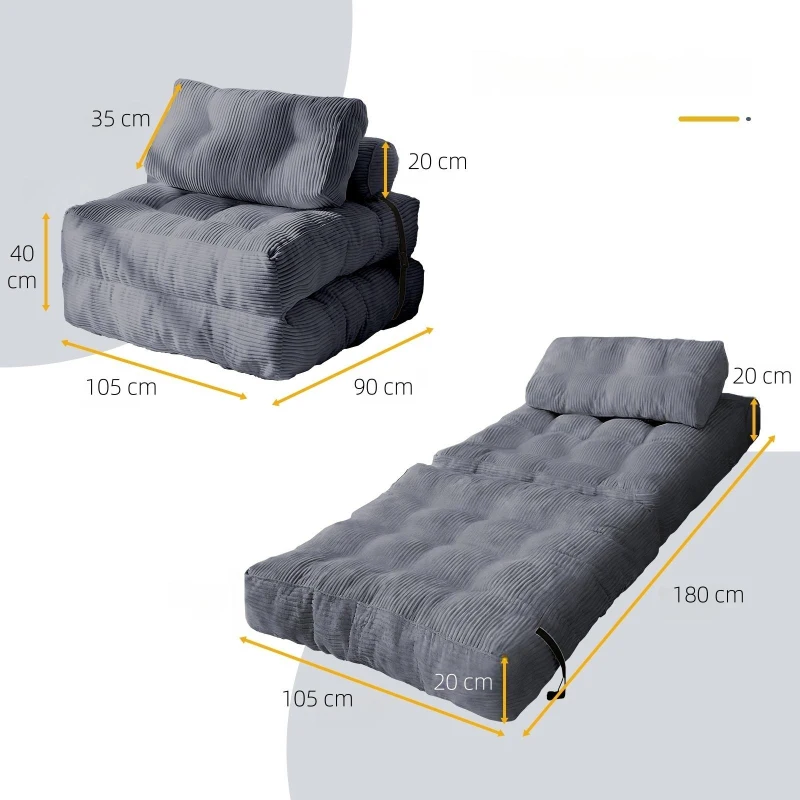 3-In-1 Convertible Corduroy Sofa Bed with Anti-Shift Buckle Straps, Versatile Folding Sofa Perfect for Reading, 105L x 90W x 82H cm, Dark Grey