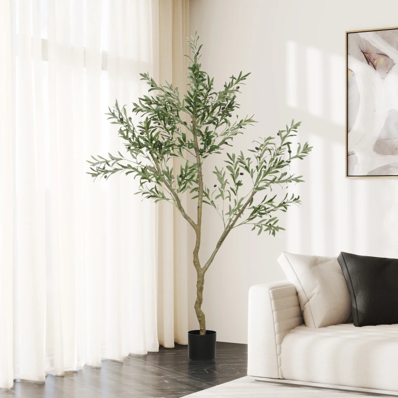 HOMCOM Măslin artificial, plantă artificială, măslin realist în ghiveci, 180 cm, plastic, verde