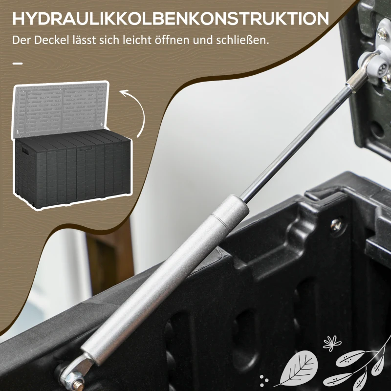 Outsunny Tuinbox 366 L kunststof dubbelwandig waterdicht kussenbox met wielen en handgrepen houtlook