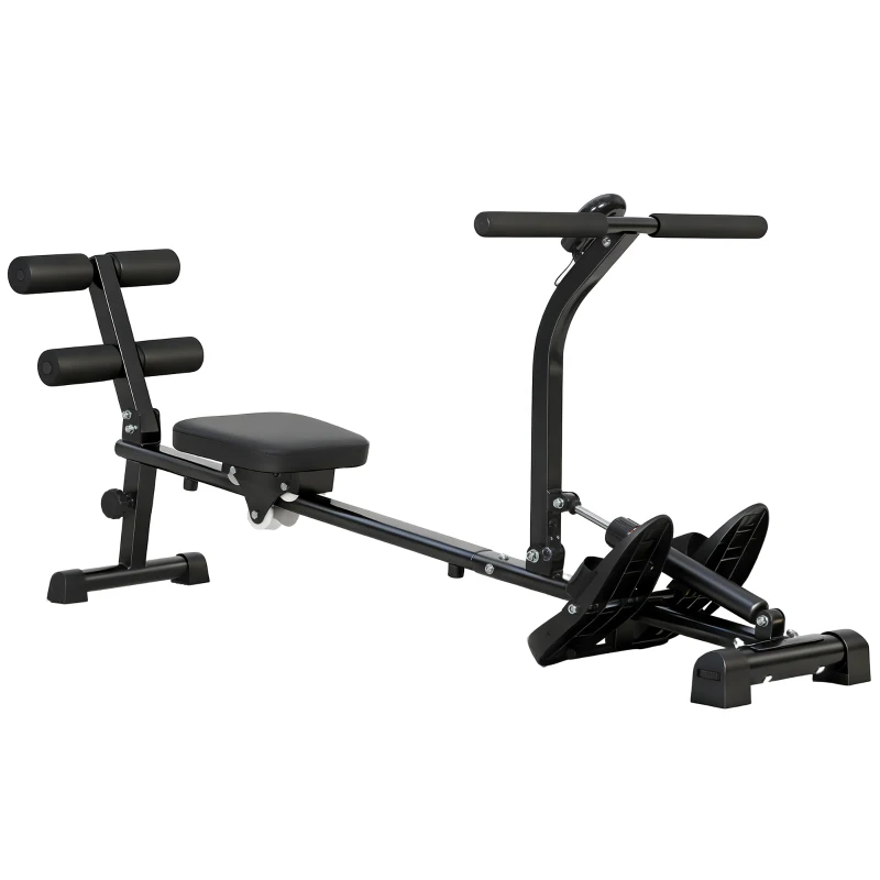 SPORTNOW Aparat de vâslit, aparat pentru sit-up, reglabil în 12 trepte, aparat cardio 2-în-1, afișaj LCD, oțel, plastic, negru