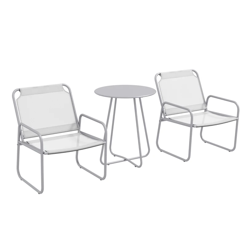 Outsunny Set mobilier de grădină 3 piese, 2 scaune cu tapițerie din material respirabil, 1 măsuță rotundă Ø60 cm, Gri deschis