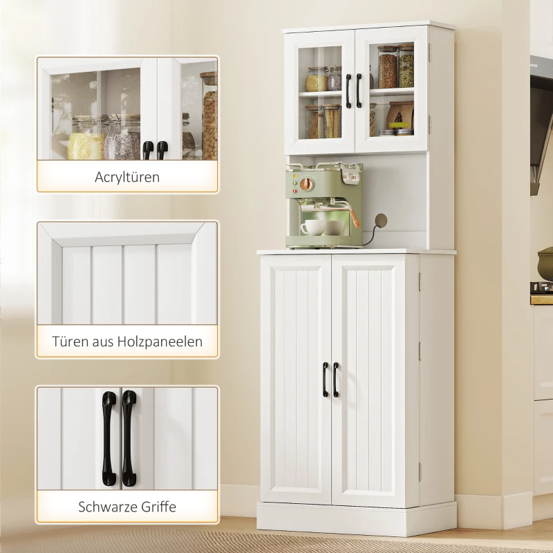 HOMCOM Dulap de bucătărie, raft reglabil, blat, uși din acril, orificiu pentru cablu, pentru living, bucătărie, sufragerie, MDF, Alb