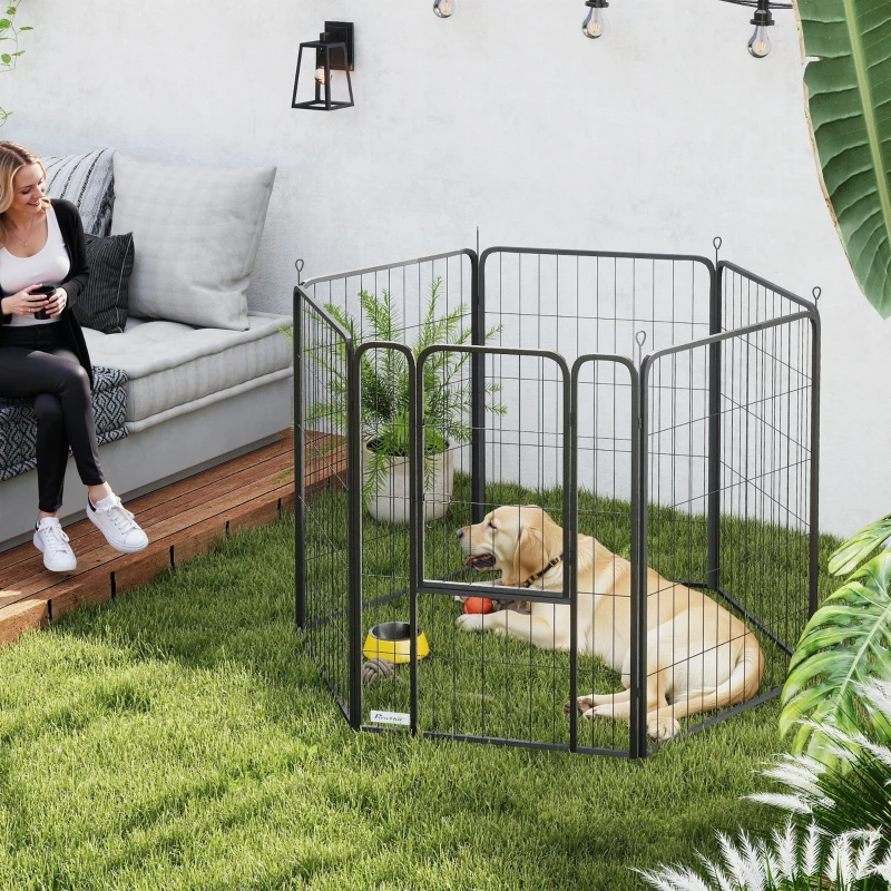 PawHut Țarc pentru câini cu 6 panouri, robust, cu ușă sigură, pentru interior și exterior, pentru grădină, camping, 100 cm înălțime