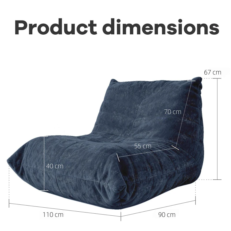 Modern Bean Bag Lazy Sofa with High-Rebound Sponge, Couch Ideal for Compact Spaces, Family, Children and Pets, 110L x 90W x 67H cm, Blue