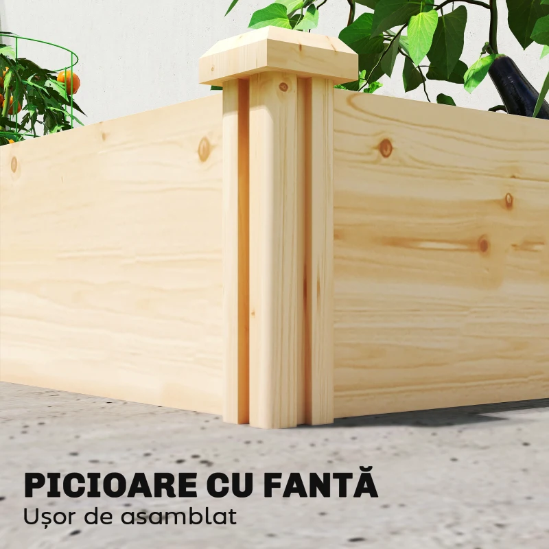 Outsunny Grădină Ridicată de Exterior cu Separator Central și Bază Deschisă, Jardinieră din Lemn de Brad, pentru Flori, Legume, Balcon sau Grădină, 235x121x26 cm, Culoare Lemn