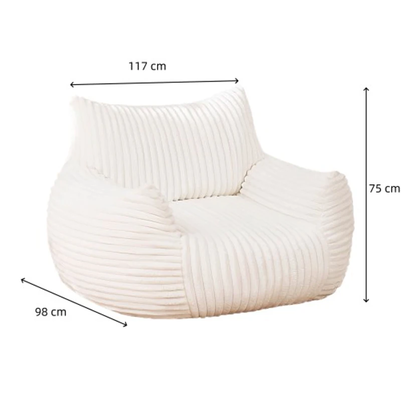 Ultra-Soft Fur Bean Bag Chair with High-Density Shredded Foam, Ergonomic Sofa with Skin-Friendly Lint-Free Fur, 117L x 98W x 75H cm, White