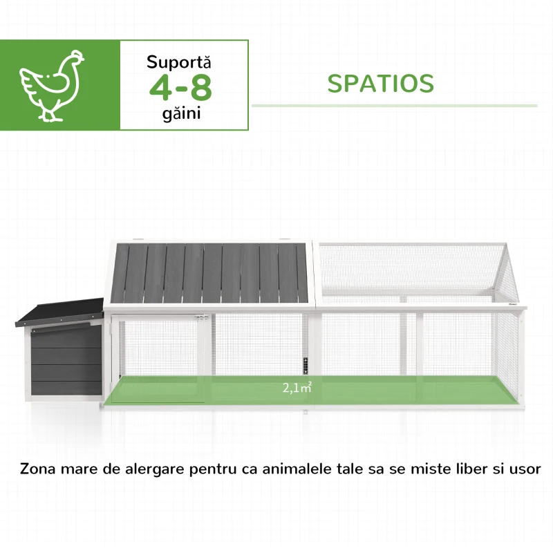 PawHut Coteț din Lemn pentru Găini cu Cuib și Acoperiș Rabatabil, pentru 4-8 Păsări