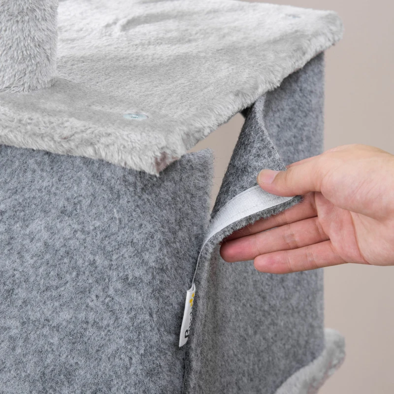 PawHut Copac de zgâriat, două căsuțe, două platforme, bilă de joacă, coș pentru odihnă, protecție anti-răsturnare, sisal, gri, 60 x 40 x 142 cm