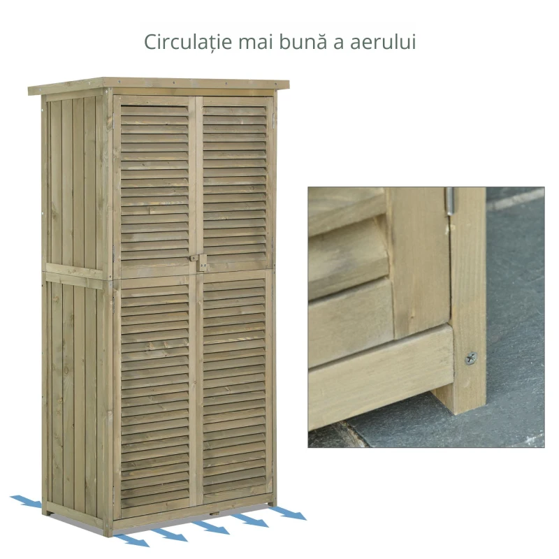 Outsunny Casuta Lemn Brad – 4 Compartimente, Depozit Gradina