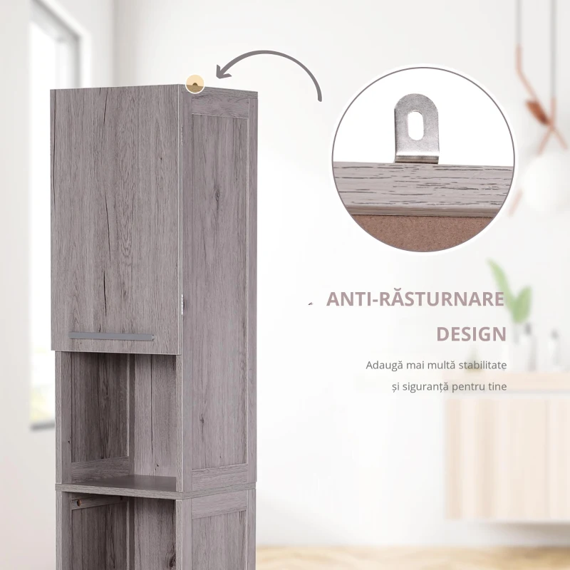 Kleankin Coloana Baie 30×32×172,5 cm – Alba cu Rafturi & Dulapuri(m-5)