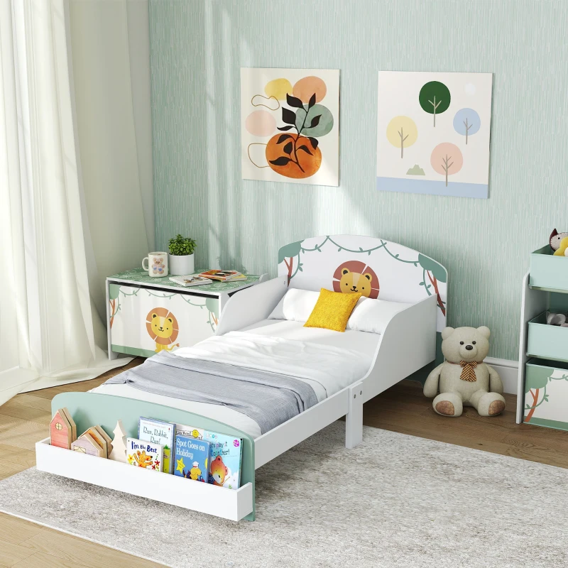 AIYAPLAY Lit enfant 70 x 140 cm, lit pour enfant avec barriere de securite et sommier à lattes, espace de rangement, vert