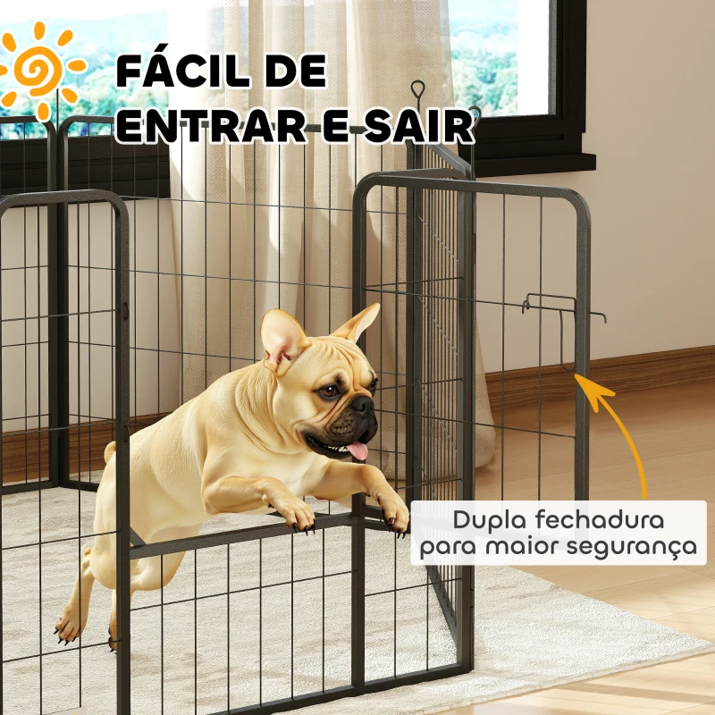 PawHut Parque para Cães 6 Painéis de 80 cm de Altura Cercas para Cães de Aço Dobrável com Porta para Interior e Exterior Preto