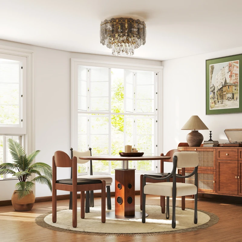 HOMCOM Chandelier Ceiling Light, 3-Light Vintage Flush Mount Fixture with Dual Crystal and Smoke Glass Shade, LED Ceiling Light for Living Room Bedroom, 3 E14 Sockets, Bulbs Not Included, Gold Tone