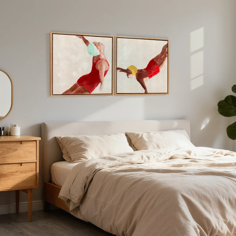 HOMCOM Pinturas em Tela de Figuras Dinâmicas à Mão 40x40 cm 2 Peças Pinturas de Arte de Parede Emolduradas Decoração Moderna Vermelho