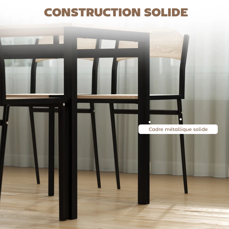 HOMCOM Ensemble table à manger 5 pièces avec 4 chaises lateau MDF coloris bois de chêne châssis métal noir