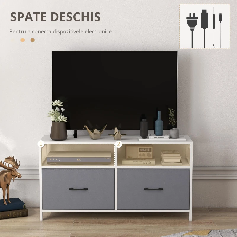 HOMCOM Suport Dulap TV pentru Televizoare de pana la 45”, Centru de Divertisment cu Sertare Pliabile si Rafturi de Depozitare pentru Camera de Zi, Dormitor