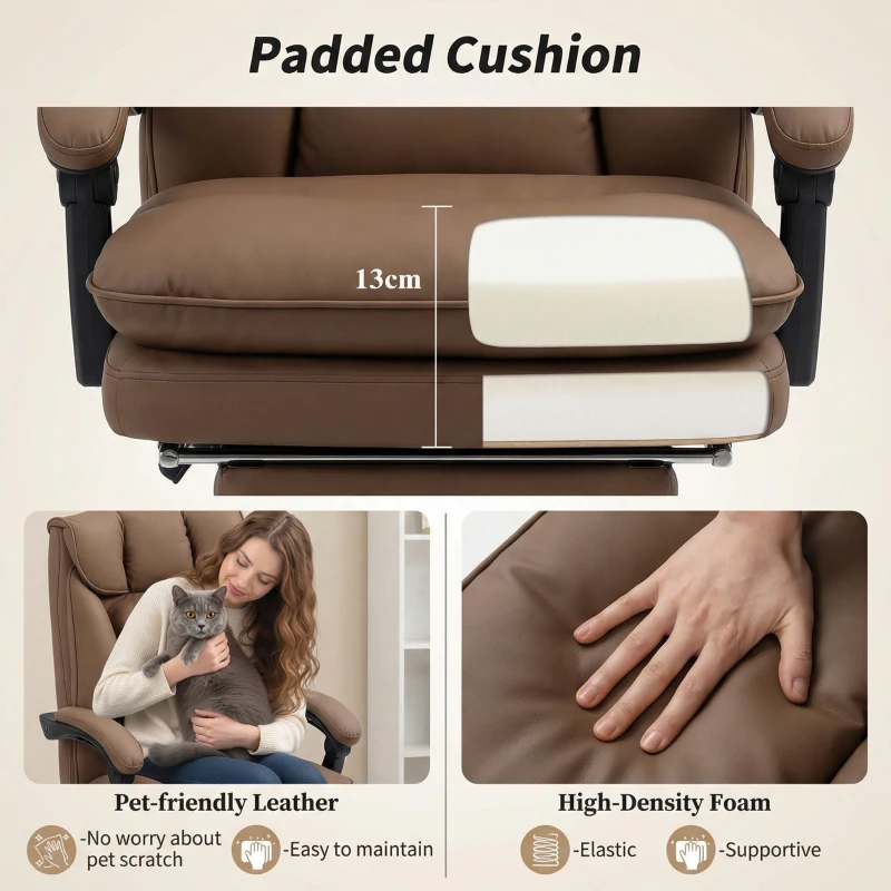 HOMCOM 155° Reclining Faux Leather Swivel Office Chair - Brown