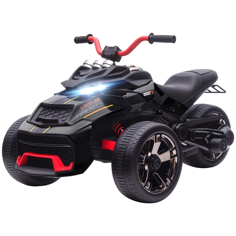 AIYAPLAY Quad electric copii mașină electrică pentru copii 12V 3 roți 2 motoare player MP3, claxon, 2 viteze 3-5 km/h negru