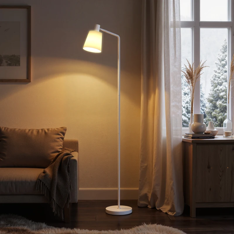 HOMCOM Candeeiro de Pé LED Regulável com Ecrã Giratório 350° 3 Temperaturas de Cor 3000K/4000K/6500K 45x21x148 cm Branco