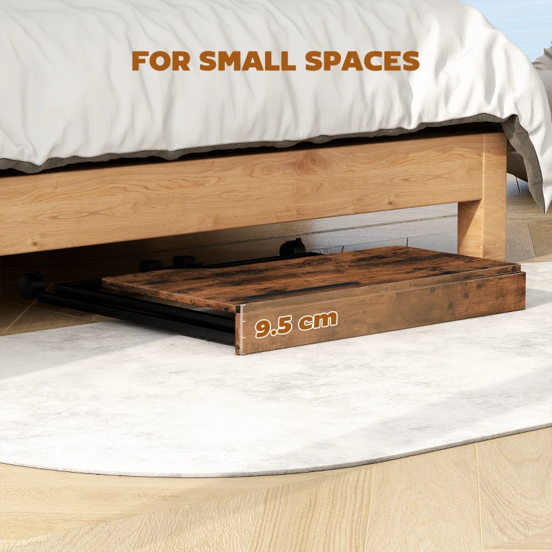 HOMCOM Folding Small Desk on Wheels - Rustic Brown