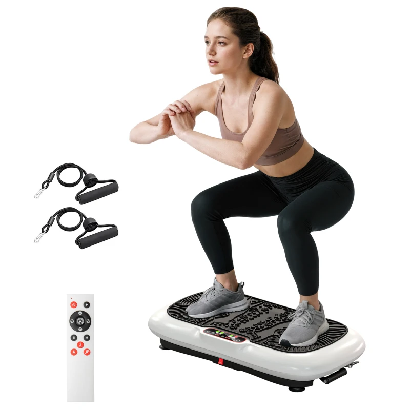 Placă vibratoare HOMCOM cu 99 trepte, 2 benzi fitness 73 x 40 x 13cm Alb+Negru