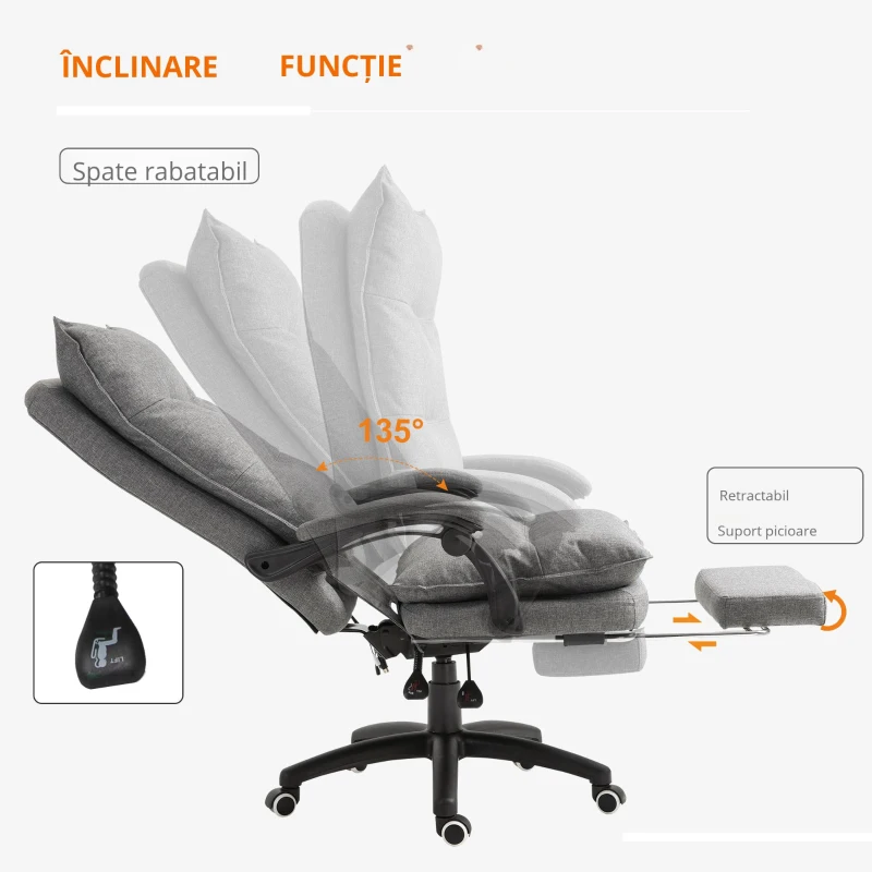 Vinsetto Scaun Birou Ergonomic – Masaj 6 Puncte & Reglabil, Gri