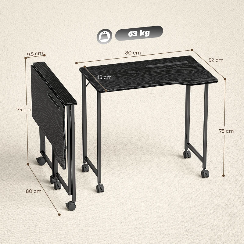 HOMCOM Folding Small Desk on Wheels - Black Wood Effect
