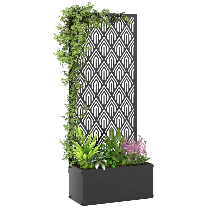 Outsunny Jardinière avec treillis, bac à fleurs, avec brise-vue, pour plantes grimpantes, métal, 45 x 21,5 x 110 cm, noir