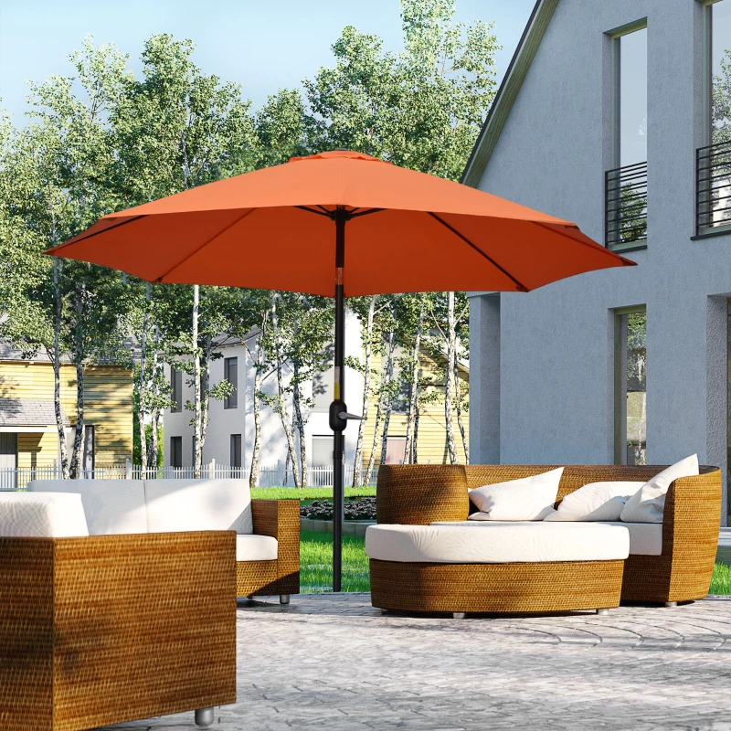 Outsunny 2.6M Patio Parasol Sun Umbrella, Tilt Shade Shelter Canopy with Crank 8 Ribs Aluminium Frame, Orange