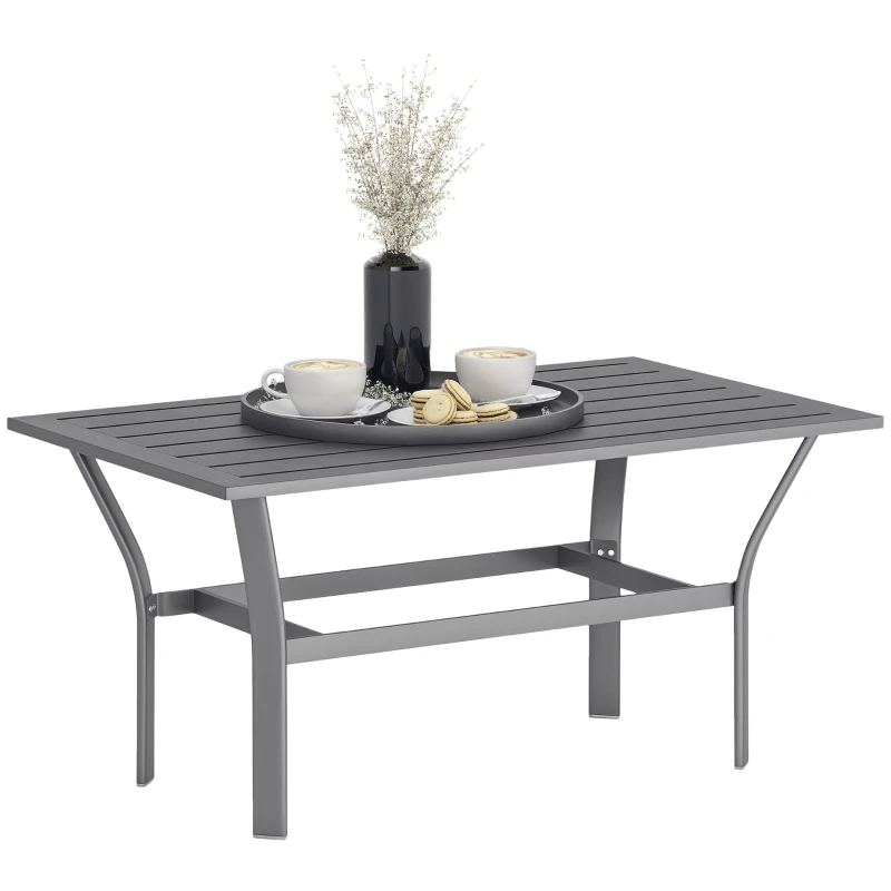 Outsunny Măsuță laterală din metal masă de balcon cu design cu lamele rezistentă la intemperii masă de cafea pentru grădină 91,5 x 55 x 45 cm Gri închis