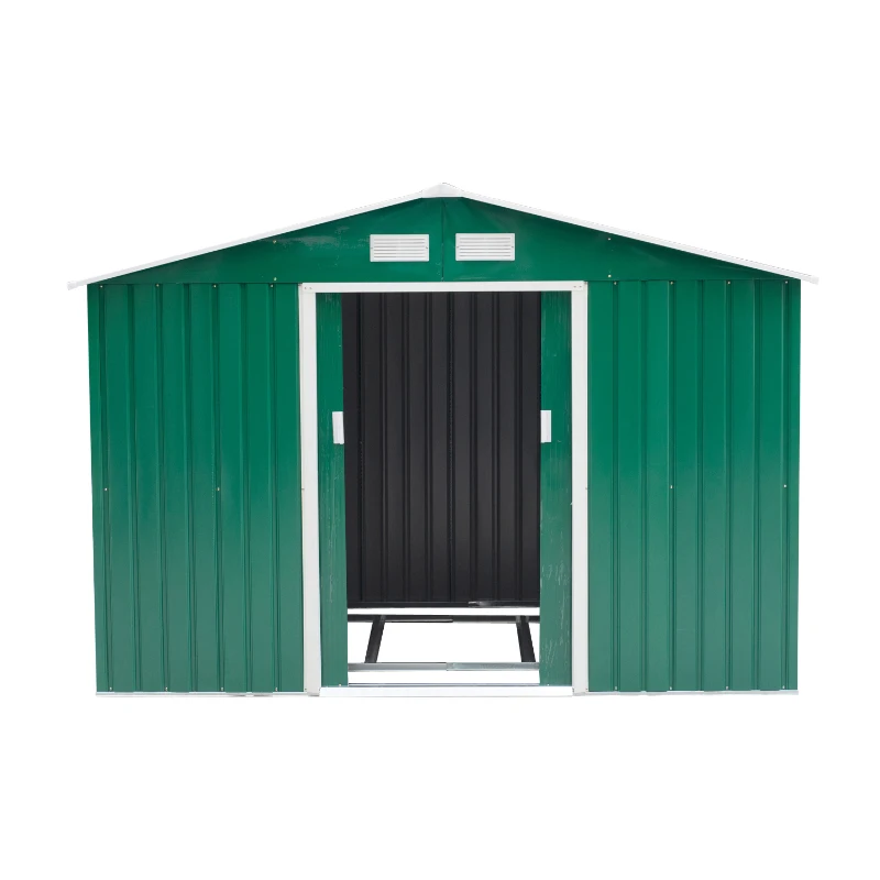 Outsunny Căsuță pentru unelte de grădină din metal, Magazie depozitare scule grădină, verde, 277×191×192 cm(m-14)