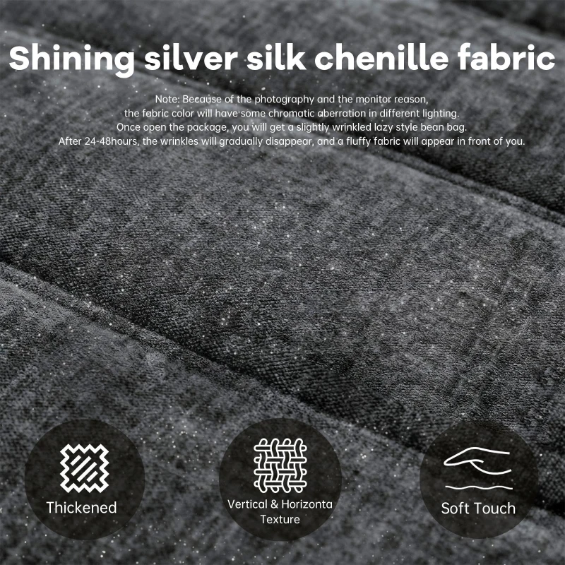 Modern Bean Bag Lazy Sofa with Stylish Chenille Finish, Ergonomic Bean Bag Chair for Compact Spaces, 110L x 90W x 67H cm, Dark Gray