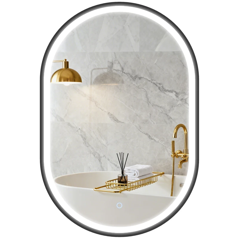 HOMCOM Oglindă baie iluminare LED 50x70cm, oglindă iluminată de perete cu comutator tactil, lumină 3 culori