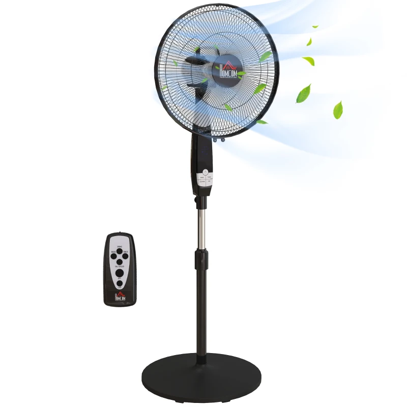 HOMCOM Ventilador de pie altura ajustable oscilante 85° 3 velocidades 50 W con pantalla LED mando a distancia temporizador Ø 42 cm negro