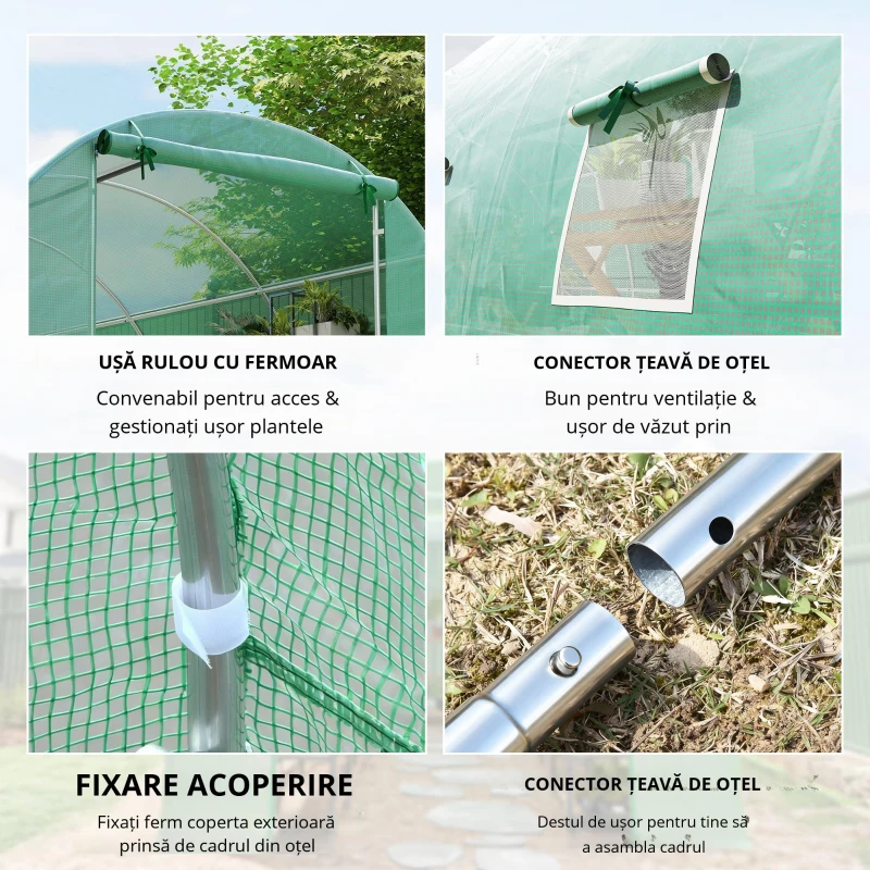 Outsunny Sera Gradina 3×2 m, Verde, PE & Cadru din Otel(m-5)