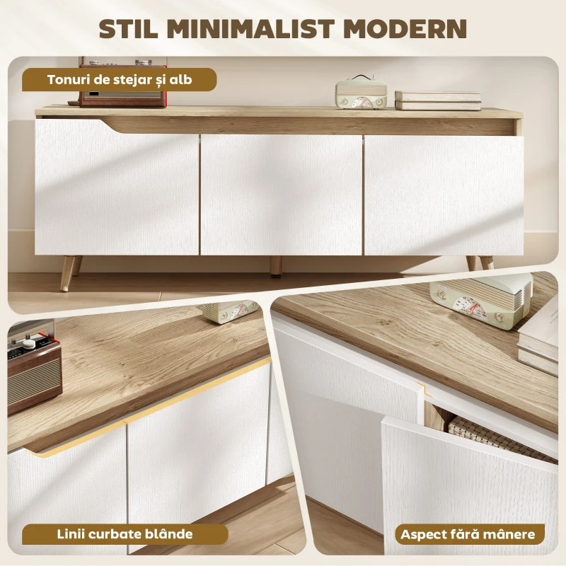 HOMCOM Suport TV, Mobilier TV pentru Televizoare de până la 55", cu 3 Compartimente și Raft Reglabil, Mobilier pentru Living cu 5 Picioare din Lemn, Stejar și Alb