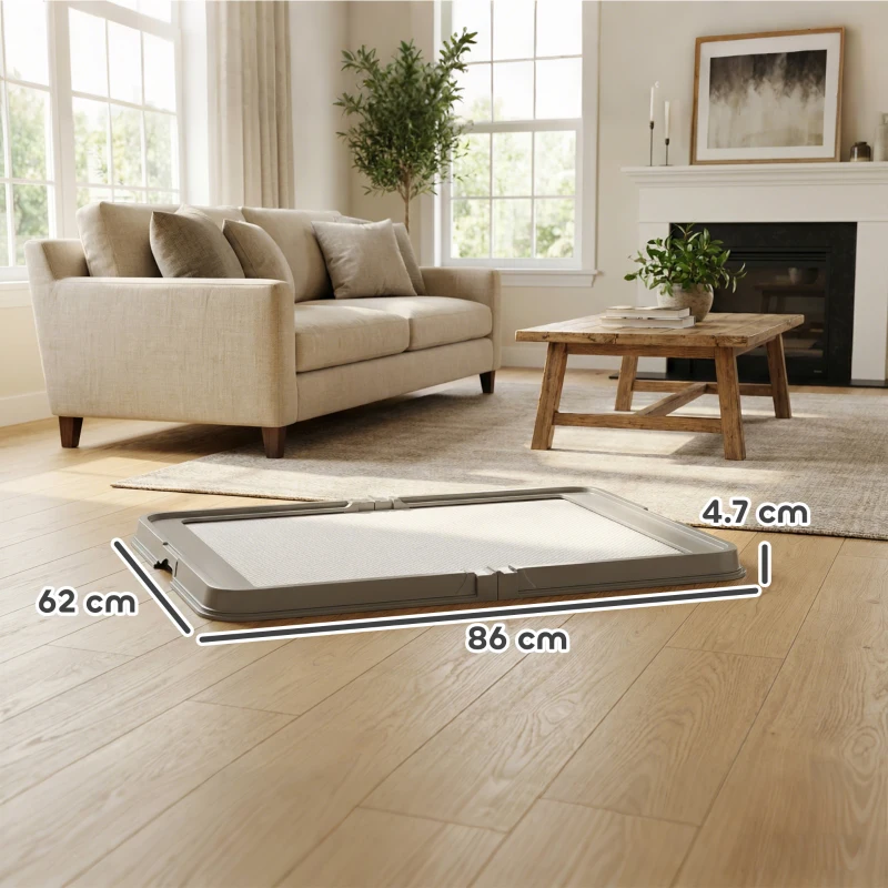 PawHut Toaletă pliabilă pentru câini 86x62 cm Tavă sanitară Câini Dresaj 3 absorbante Picioare antiderapante Gri