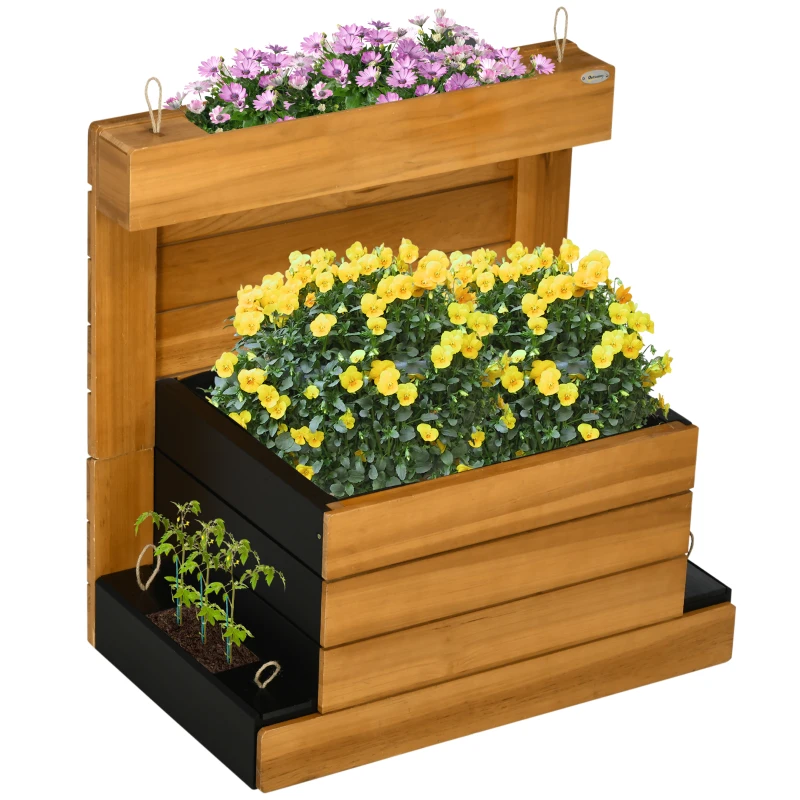 Outsunny Pat ridicat cu 4 cutii de plantare, sistem de auto-udare, căptușeală din material nețesut, rezistent la intemperii, 79,5 cm x 49,5 cm x 80 cm