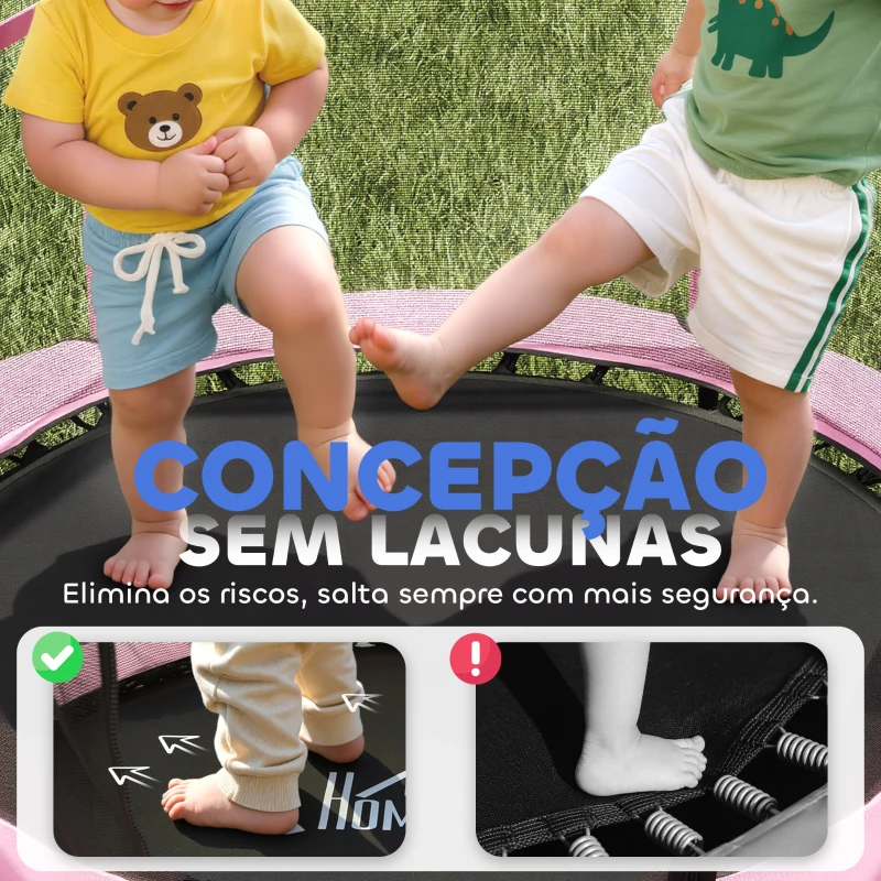 HOMCOM Trampolim para Crianças com Rede de Segurança e Estrutura de Aço para Interiores e Exteriores Carga 50kg Ø140x190 cm Rosa