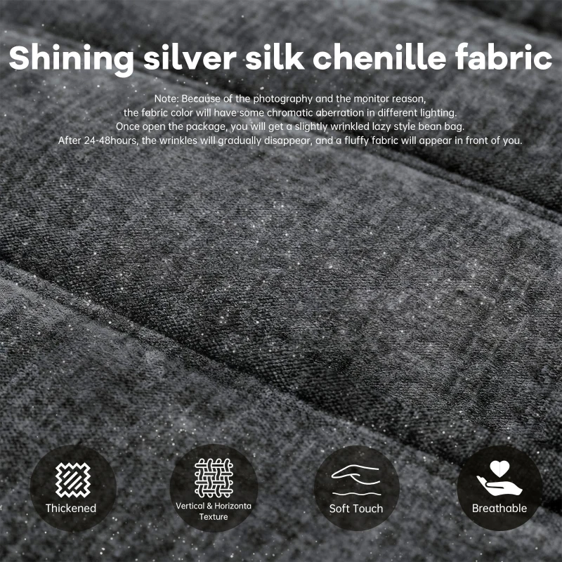 Modern Bean Bag Lazy Sofa with Stylish Chenille Finish, Ergonomic Bean Bag Chair for Compact Spaces, 110L x 90W x 67H cm, Dark Gray