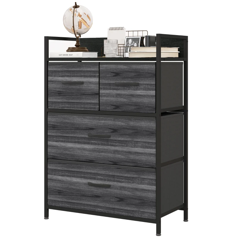 HOMCOM Comodă, Bufet, 4 sertare din material textil, Design industrial, 60x29x85cm, Negru