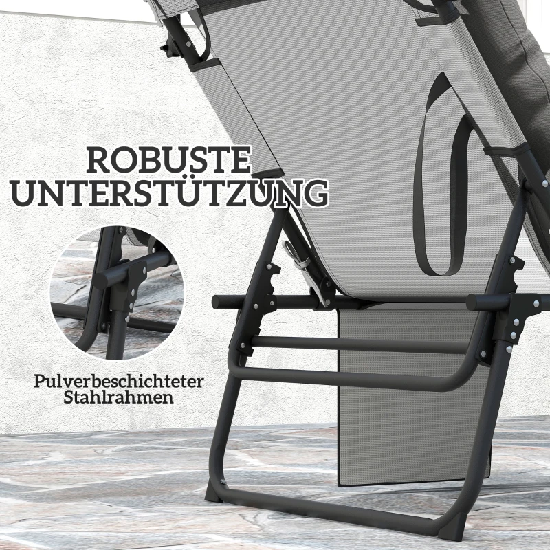 Outsunny Șezlong pliabil cu copertină și saltea, șezlong cu spătar reglabil în 4 poziții, gri deschis