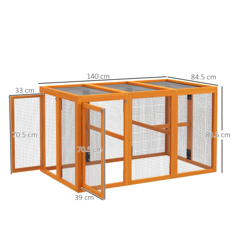 PawHut Coteț pentru 1-3 găini, cadru din lemn, plasă din oțel, design extensibil, bare de așezare din lemn, Portocaliu