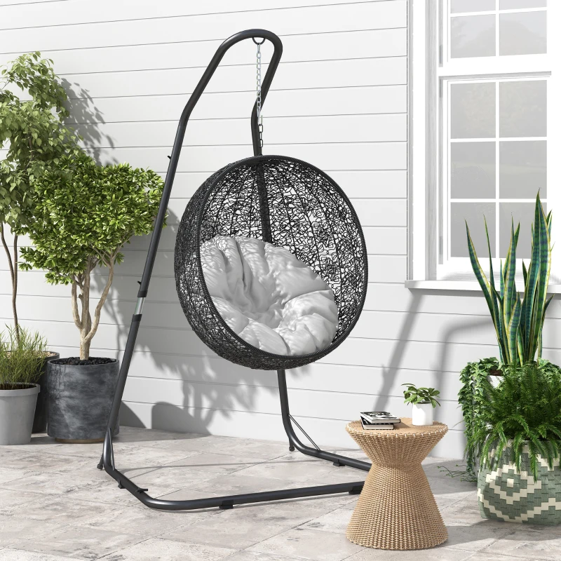 Outsunny Suport pentru fotoliu suspendat Cadru pentru fotoliu suspendat Suport pentru fotoliu suspendat, 133 cm x 116 cm x 195/230 cm, Negru