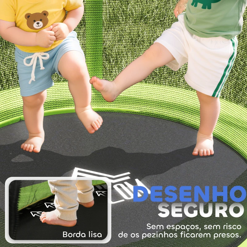 HOMCOM Trampolim Infantil Ø140x190 cm Trampolim para Crianças de 3-6 Anos com Rede de Segurança Carga 45 kg para Interior Verde