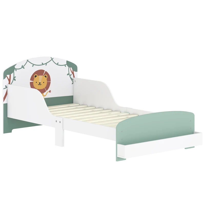 AIYAPLAY Lit enfant 70 x 140 cm, lit pour enfant avec barriere de securite et sommier à lattes, espace de rangement, vert
